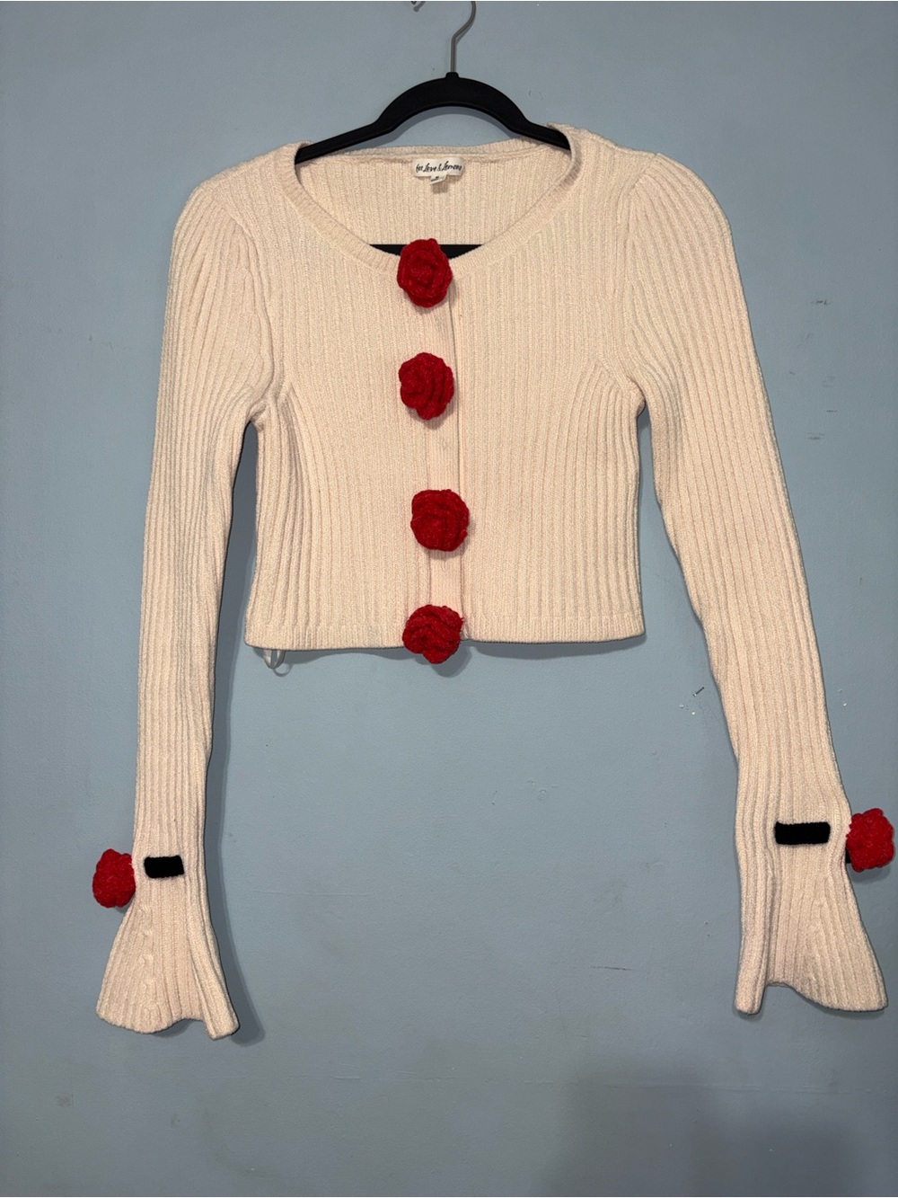 For Love & Lemons M Roxana Cardigan Coquette Fairy Lolita Kawaii Ribbed Fitted